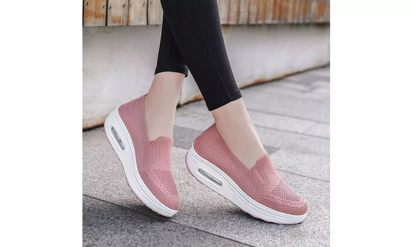  Women's Breathable Mesh Stretch Platform Cushion Sneakers
