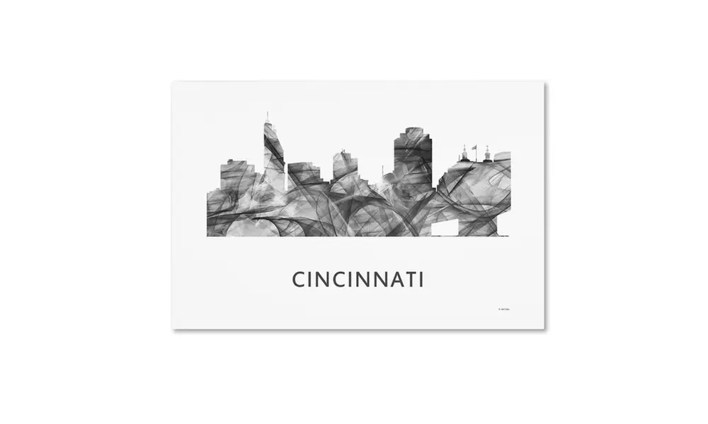 Marlene Watson 'Cincinnati Ohio Skyline WB-BW' Canvas Art - Primary Image