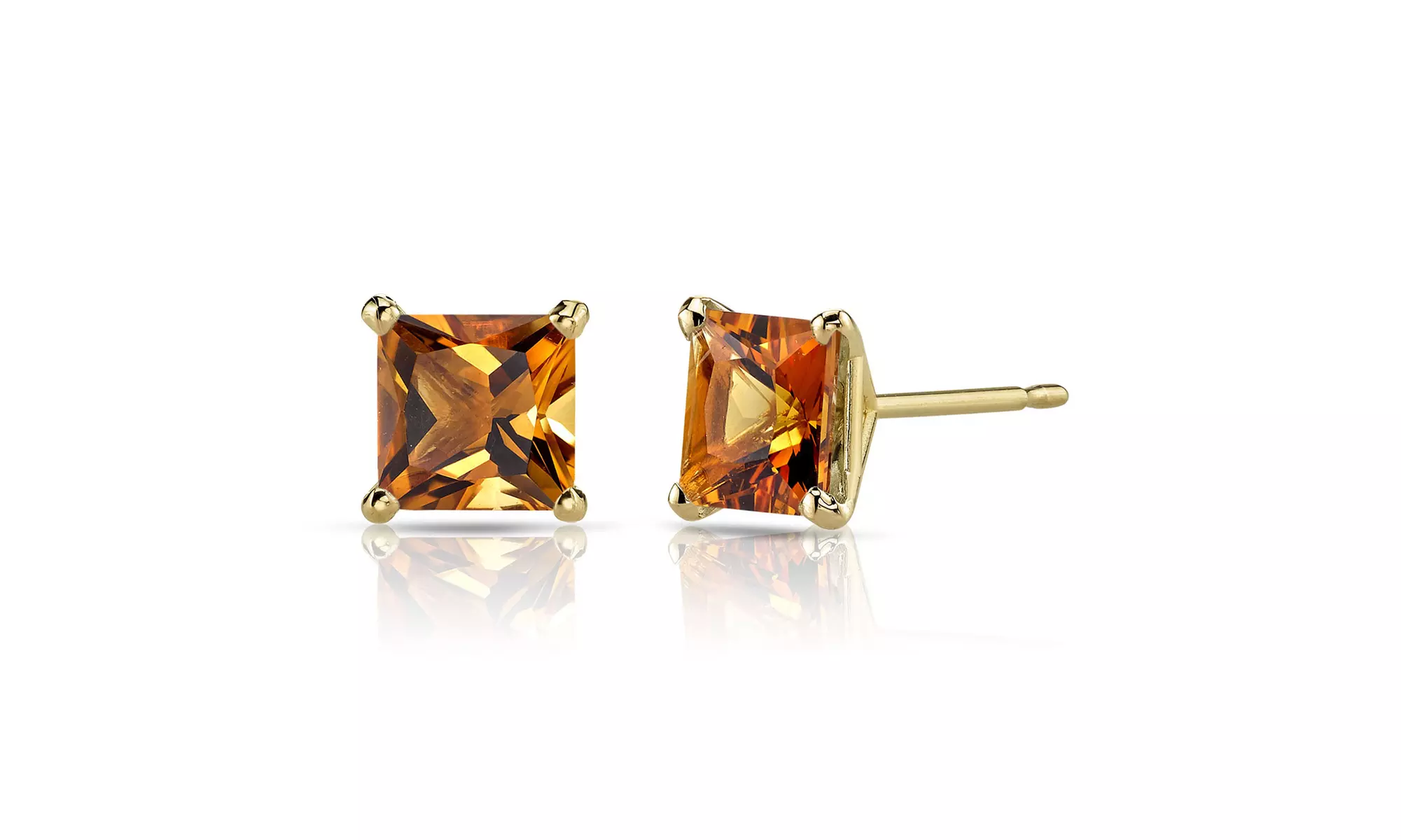 14k Yellow Gold Plated Princess Lab Created Citrine Stud Earrings - Second Medium