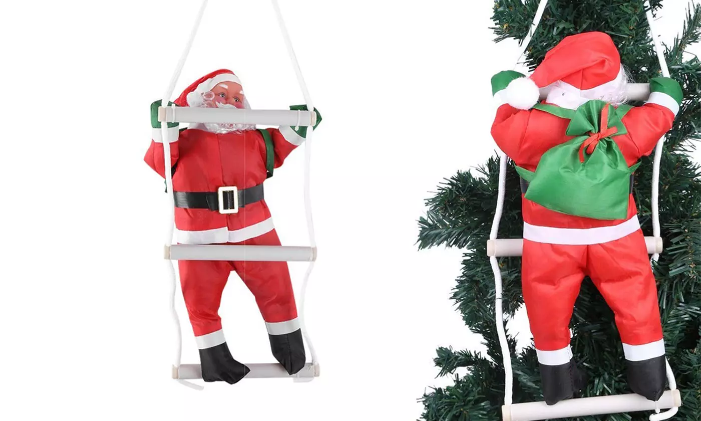 1-3 Santa Claus Climbing on Rope Ladder Christmas Tree Indoor Outdoor Hanging - Primary Image