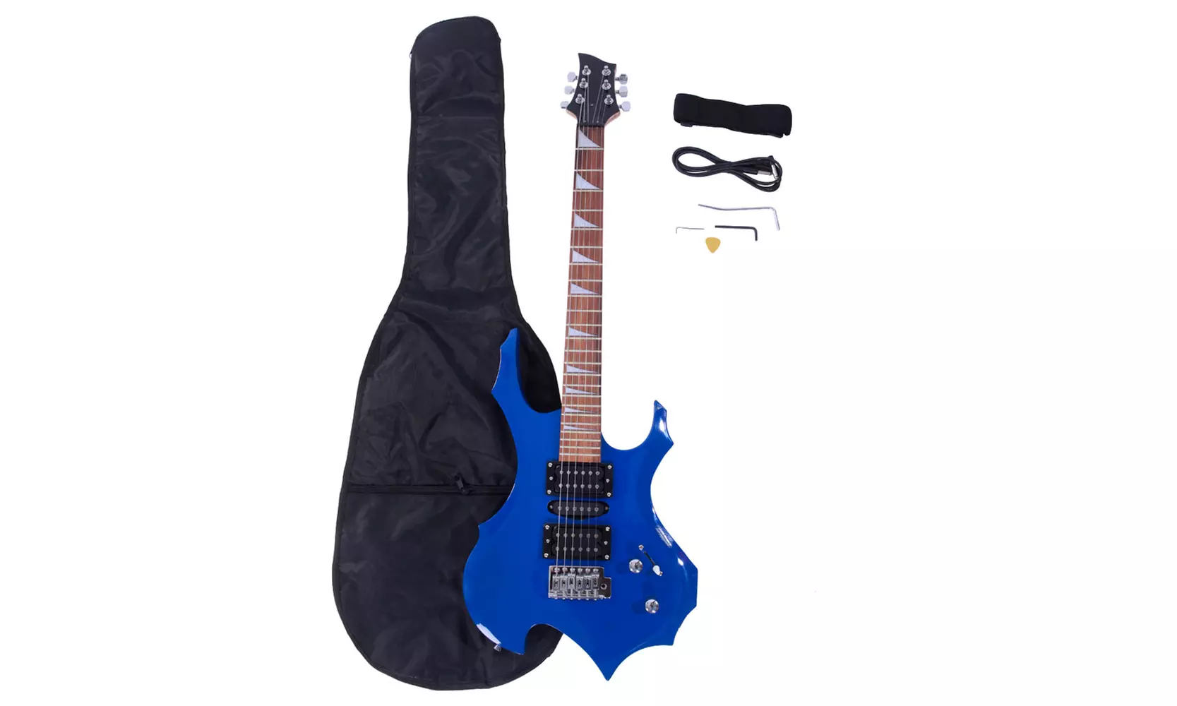 Novice Flame Shaped Electric Guitar HSH Pickup Bag Strap Paddle Rocker Cable  - Primary Image