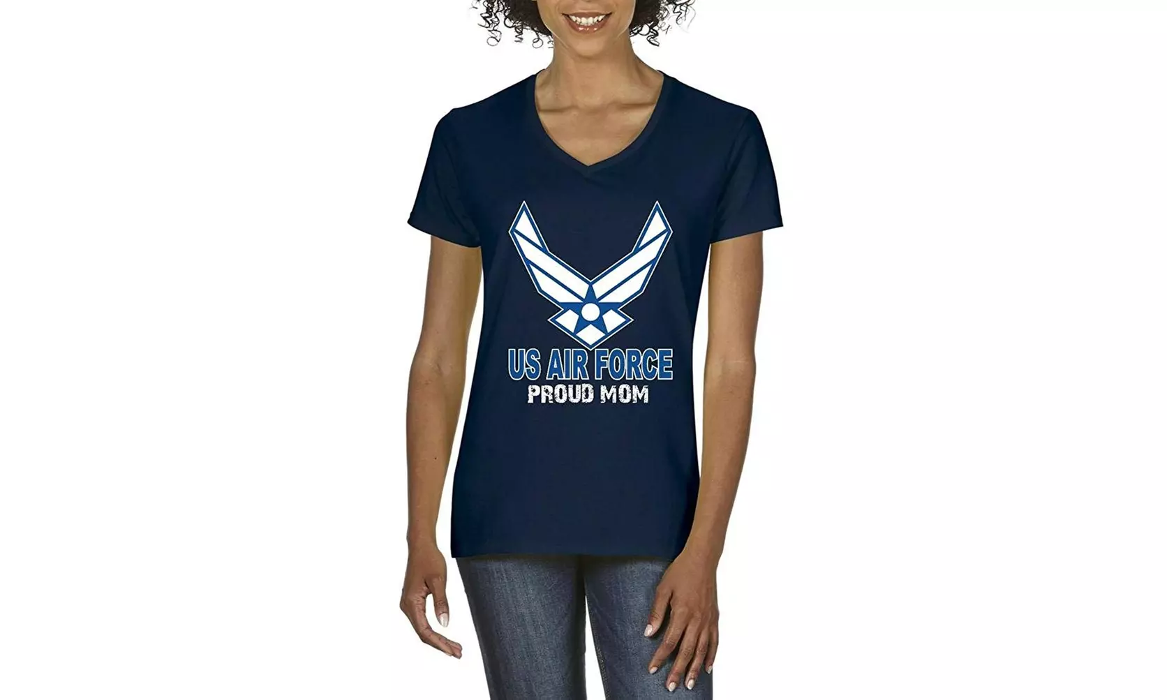 ARTIX US Air Force Proud Mom Women's V-Neck T-Shirt Tee Clothes Large Navy Blue - Primary Image