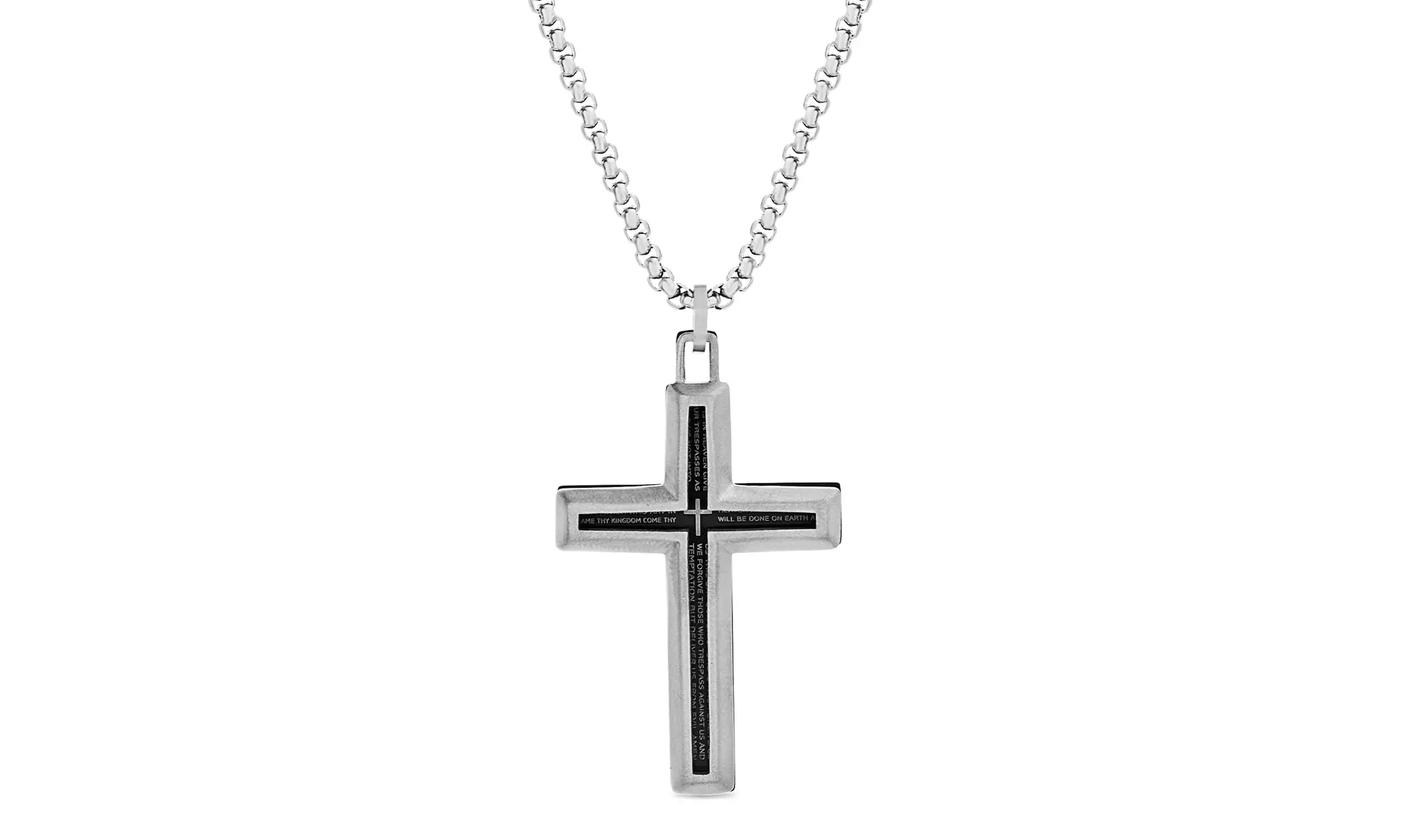 My Bible Black IP Plated Stainless Steel Cross Lord's Prayer Necklace - Primary Image