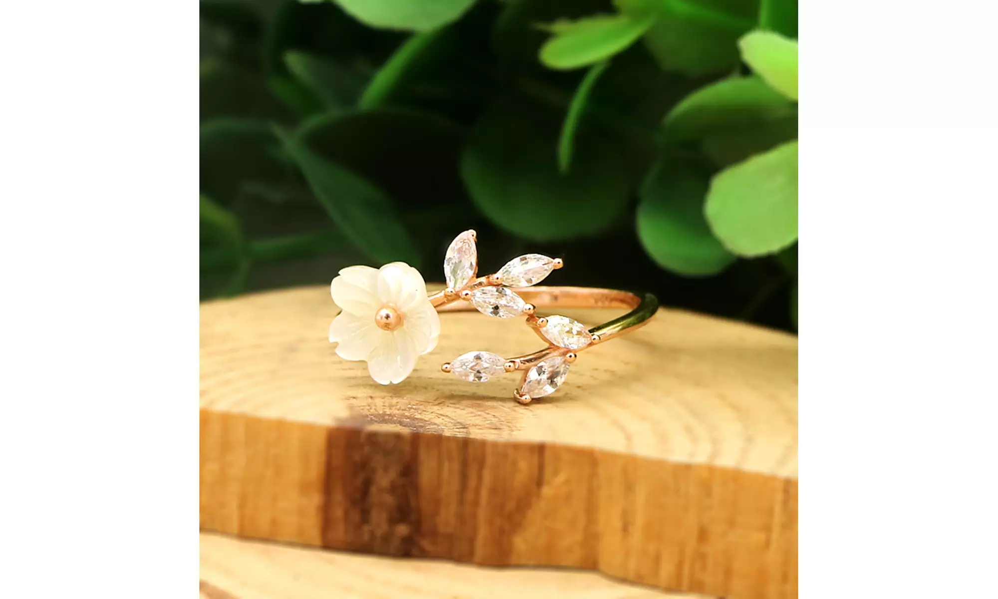 Sterling Silver or Rose Gold Adjustable Floral Ring with crystals from Swarovski - Second Medium