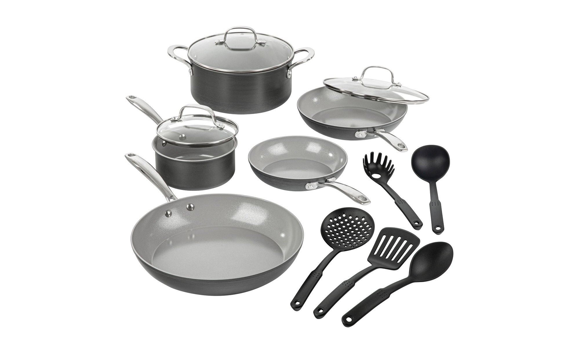 13 Pc. GraniteStone Pro Hard Anodized Grey Ceramic Coating Nonstick Cookware Set