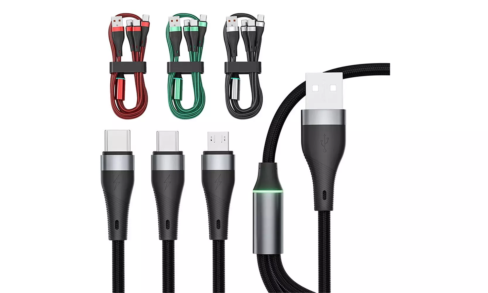 3 In 1 Data Cable 100W Smartphone Breathing Light Fast Charging Cable - Primary Image