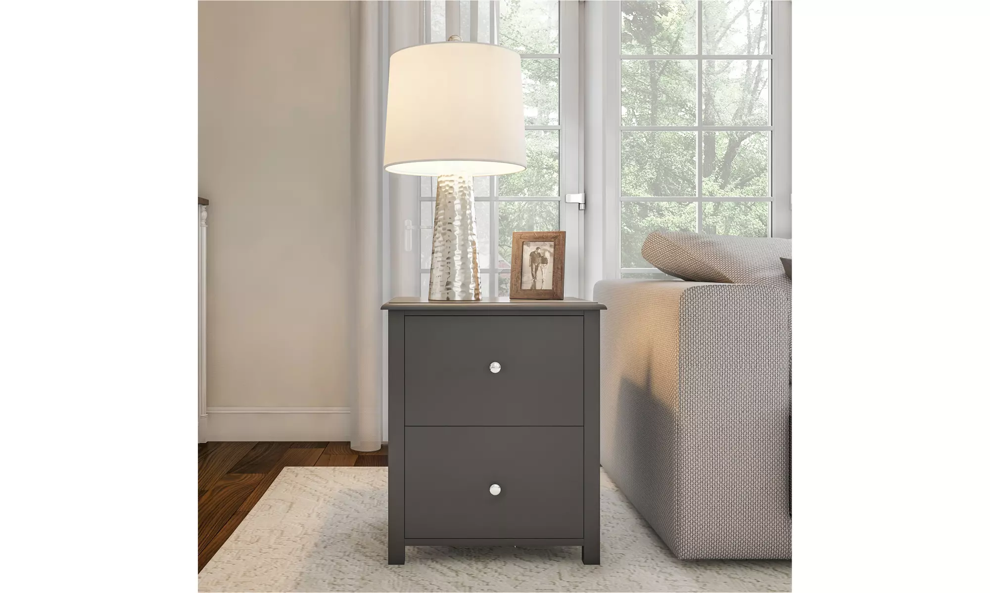 Two Drawer Grey End Table Nightstand by Hastings Home - Primary Image