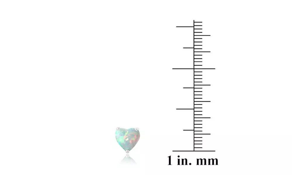 Synthetic White Opal 7mm Heart Solitaire Stud Earrings in Sterling Silver - Second Medium