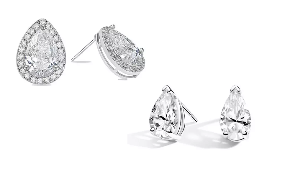 Set of 2 Teardrop Cut Stud Earrings Set Made With Crystals From Swarovski - Primary Image