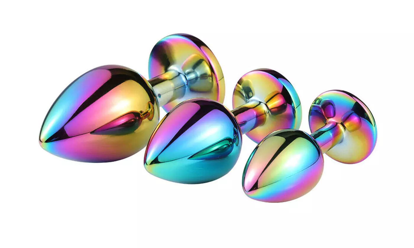 Rainbow Anal Plug Stainless Steel Metal Jewel Stimulation Toys 