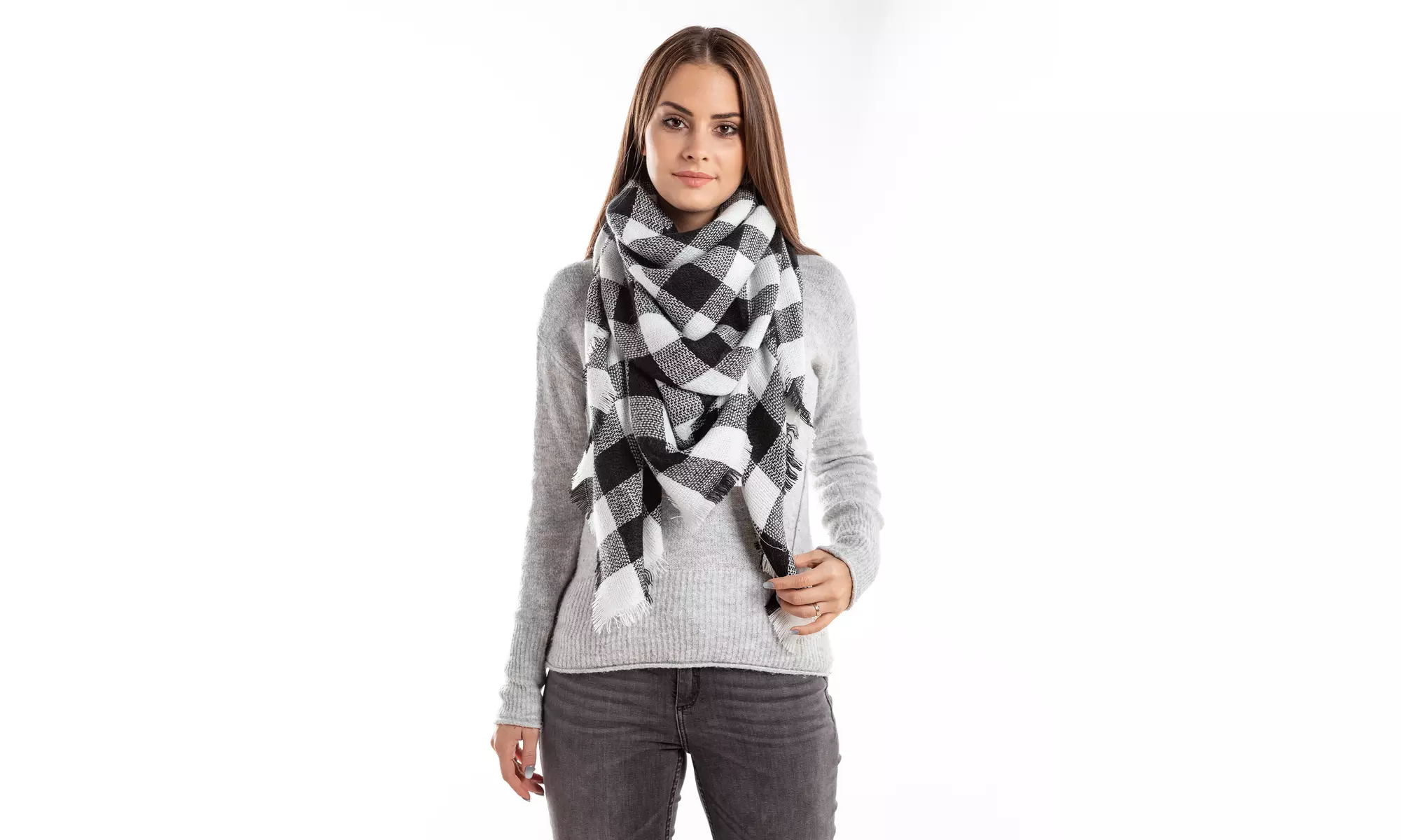 CC Chic Plaid and Solid Blanket Scarf - Primary Image