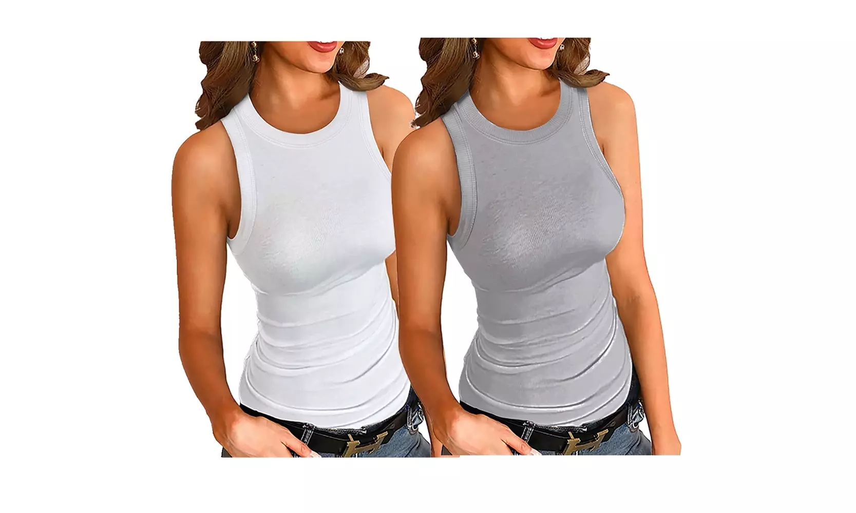 2Pack Women Sleeveless Basic Slim Knit Ribbed Tank Tops