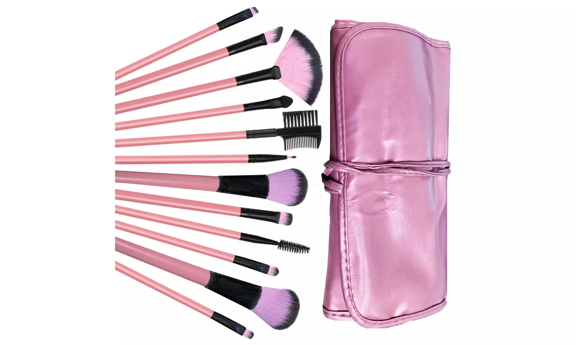 Elegant 12 Piece Makeup Brushes Set with Soft Purple Foldable Organizer - Second Medium