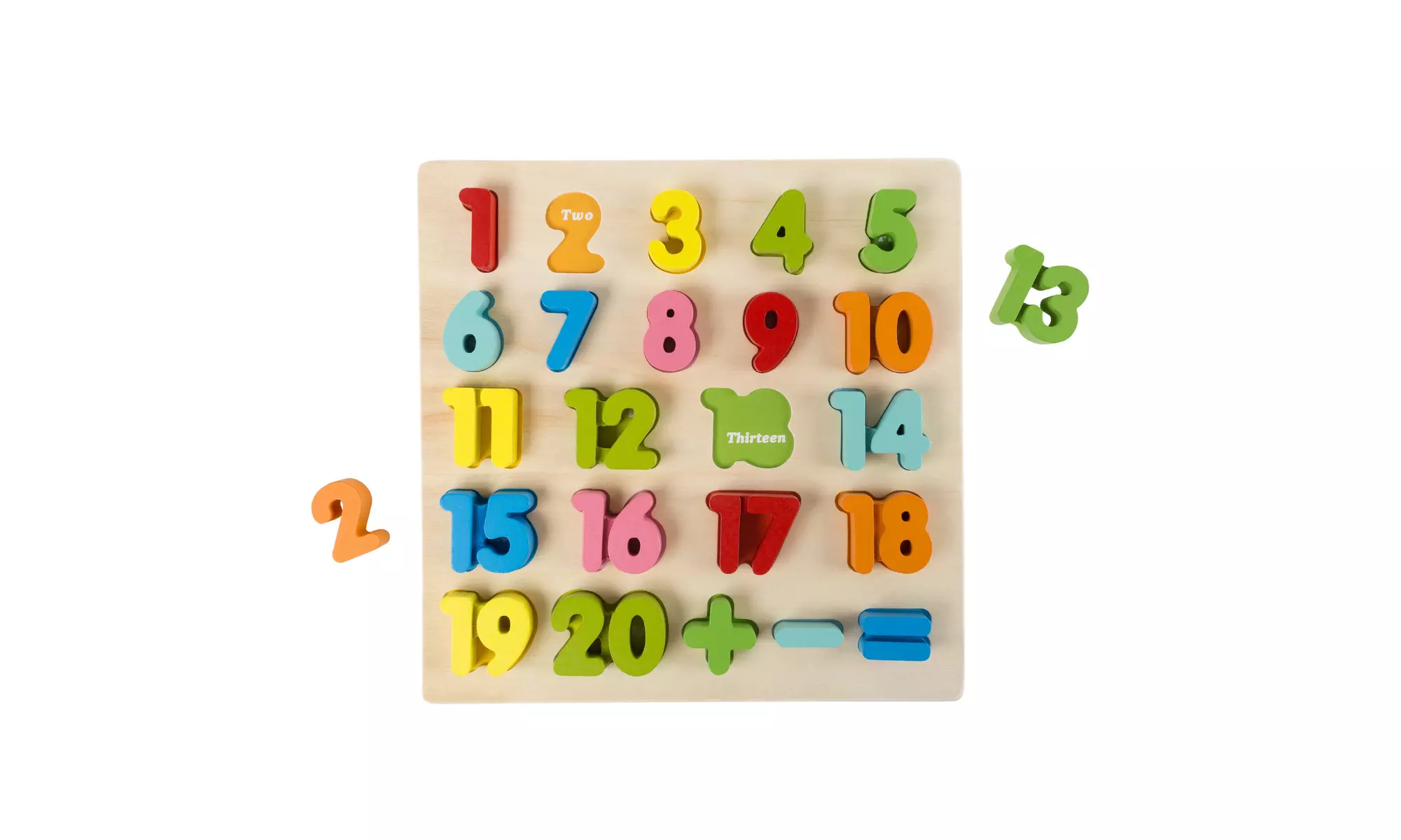 Wooden Number Puzzle Board with Colorful Pieces and Math Signs Counting Math - Primary Image