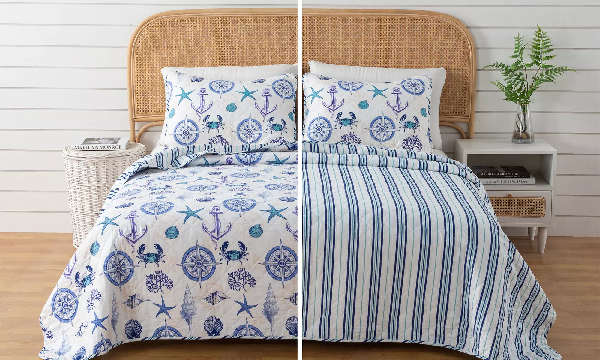 Nautical Microfiber Reversible Quilt Set With Shams