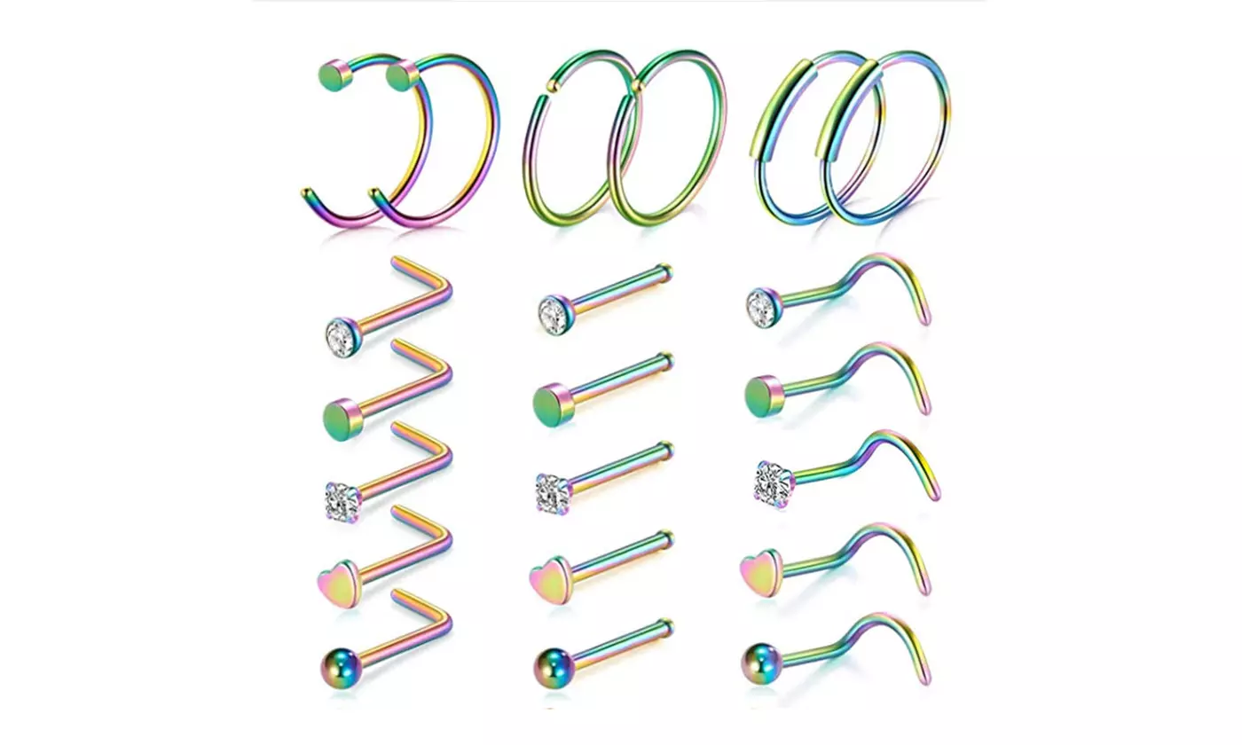 21pcs/set 20G Nose Ring Studs Hoops Screws Bend Rings Piercing Accessories