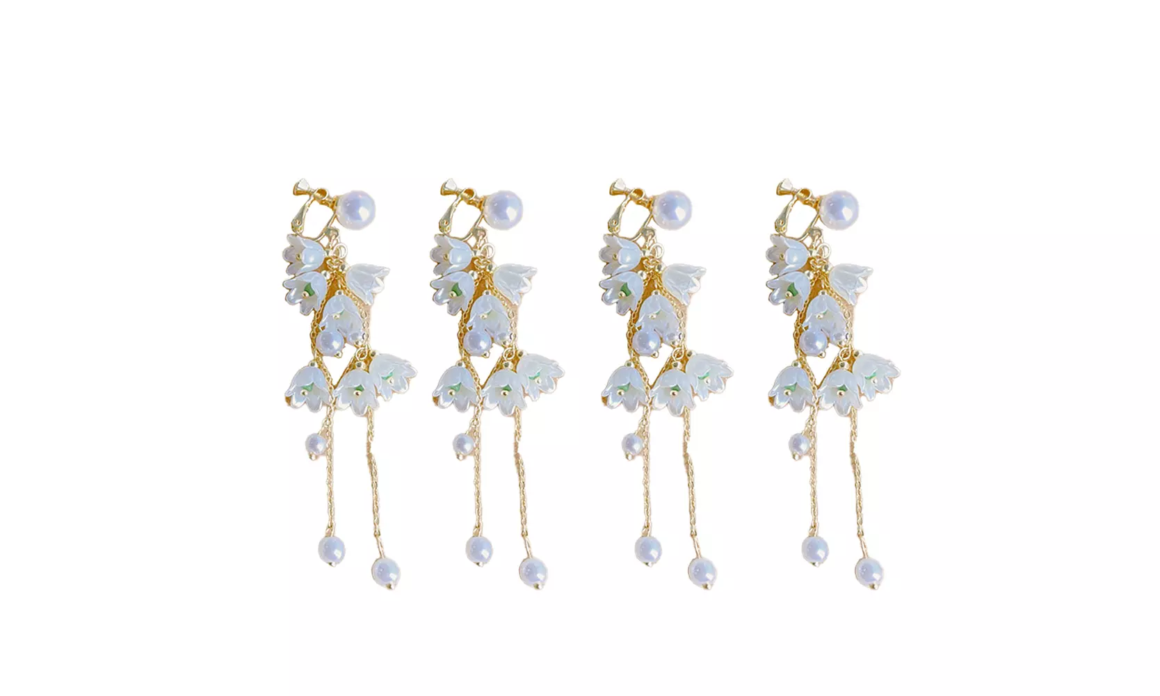 US White Fairy Flower Earrings Lily of the Valley w/ Pearl Long Tassel Earrings