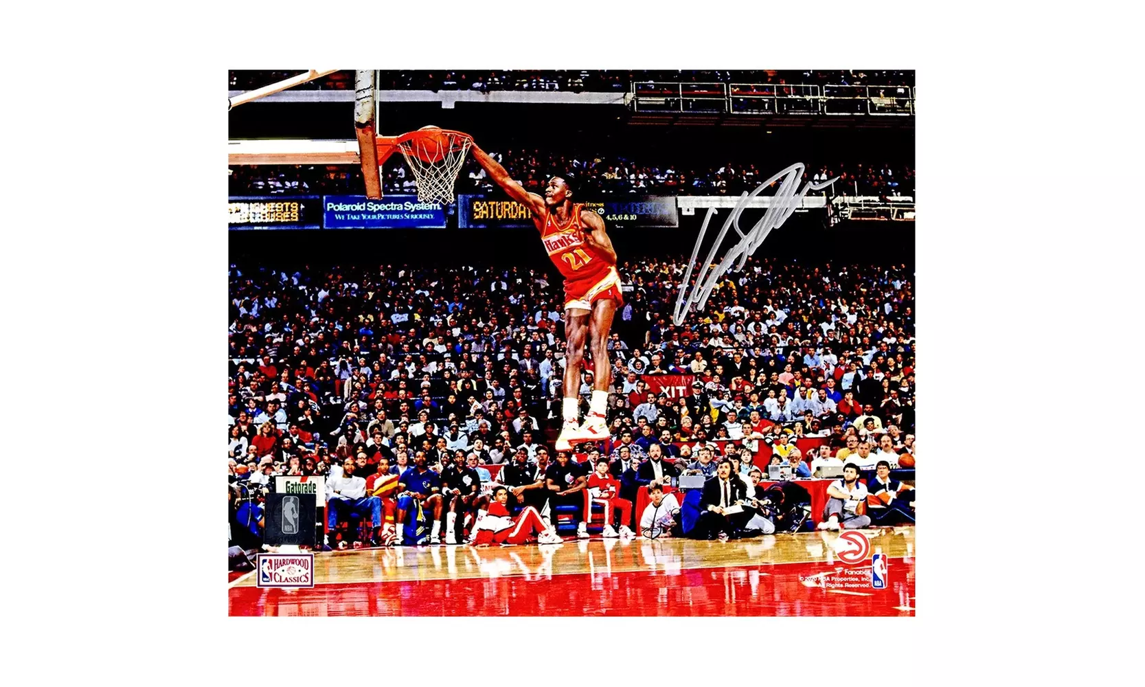 Dominique Wilkins Signed Atlanta Hawks One Hand Slam Dunk Action 8x10 Photo - Primary Image