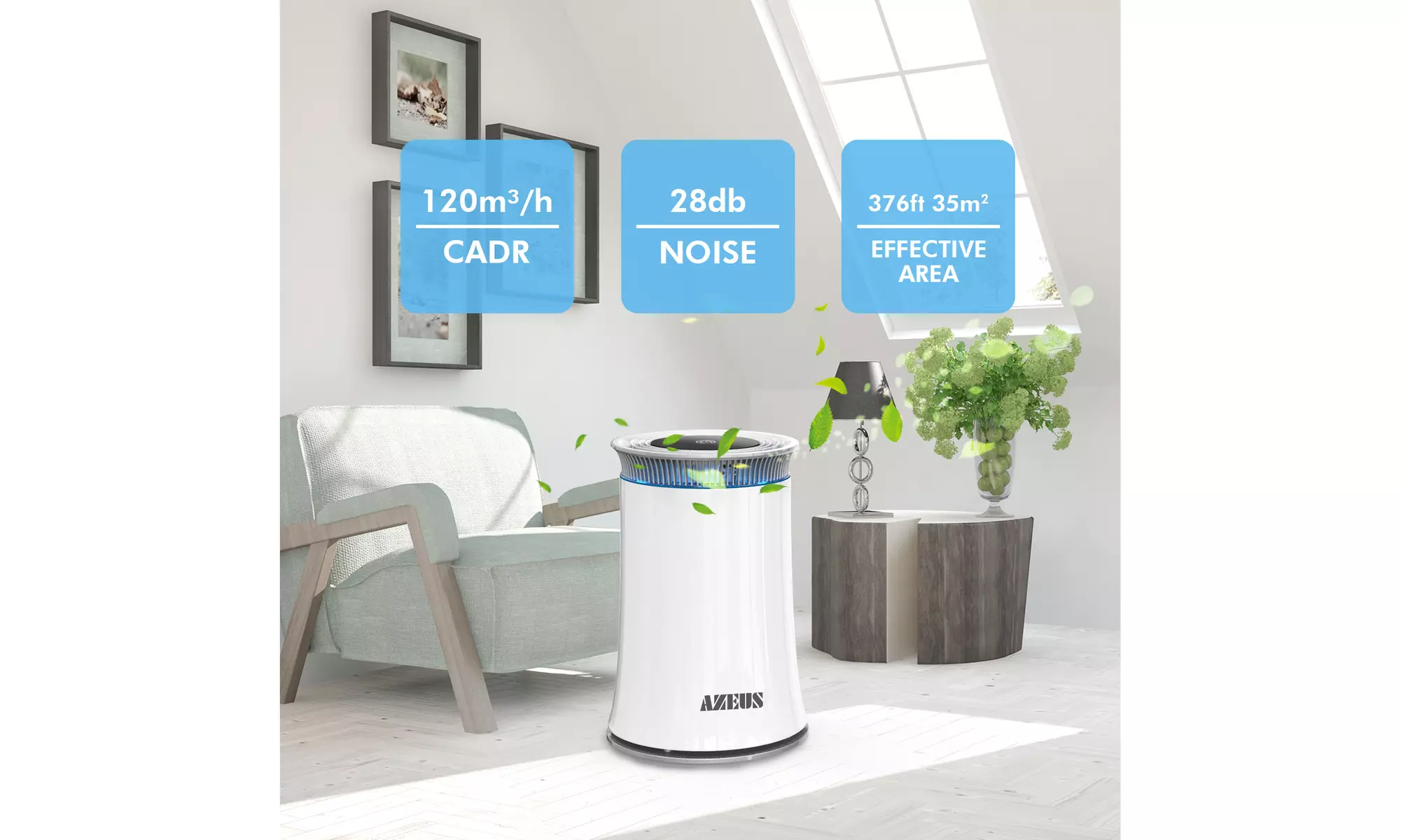 AZEUS High CADR Air Purifier, up to 376ft2, Quiet, Ozone-Free 
