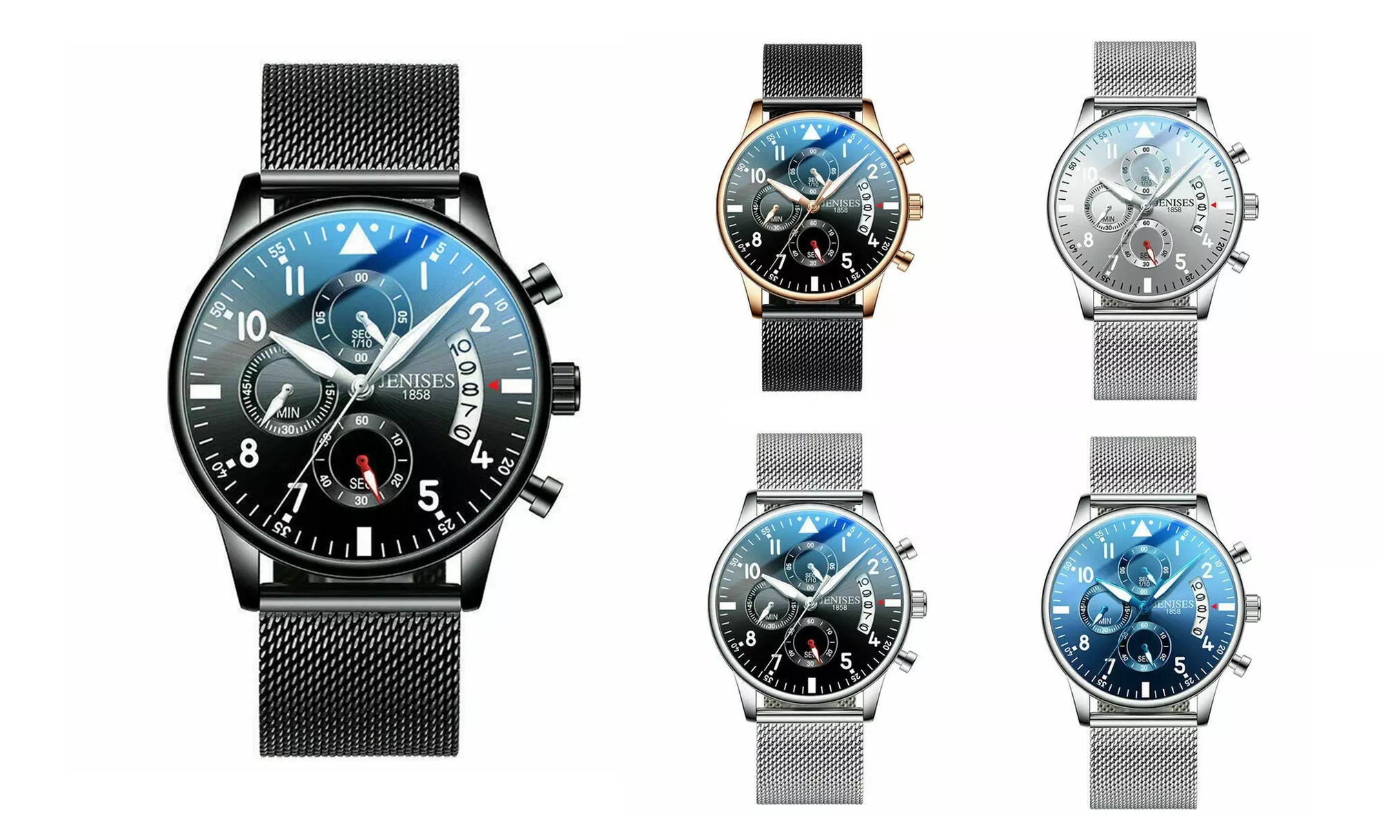 Men's Slim Analog Date Quartz Stainless Steel Mesh Band Chronograph Watch - Primary Image