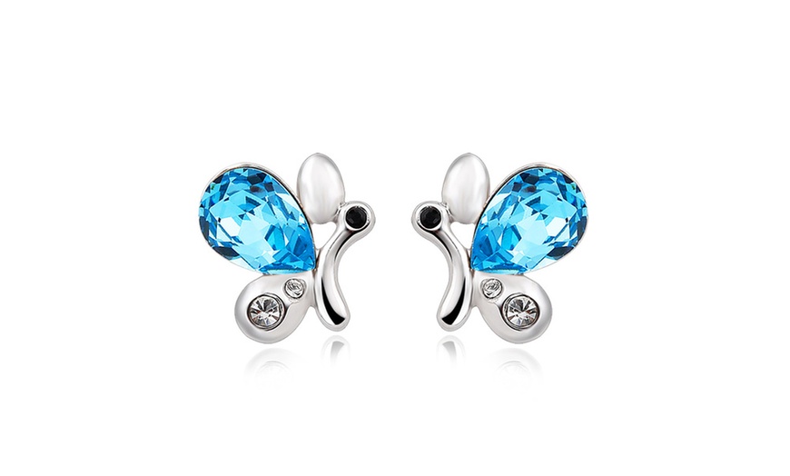 Image 2: Blue Butterfly Dangling Crystal Earrings