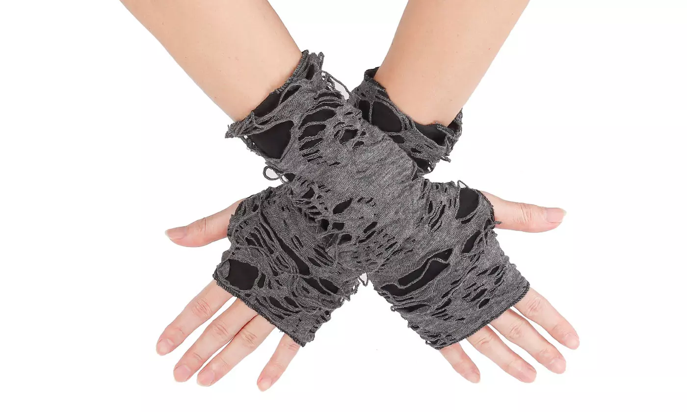 Womens Wasteland Punk Fingerless Ripped Gloves for Halloween Costume Party