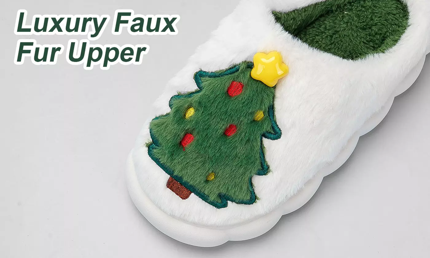 Cozy Christmas Tree Slippers Festive Plush House Shoes with Non-Slip Sole