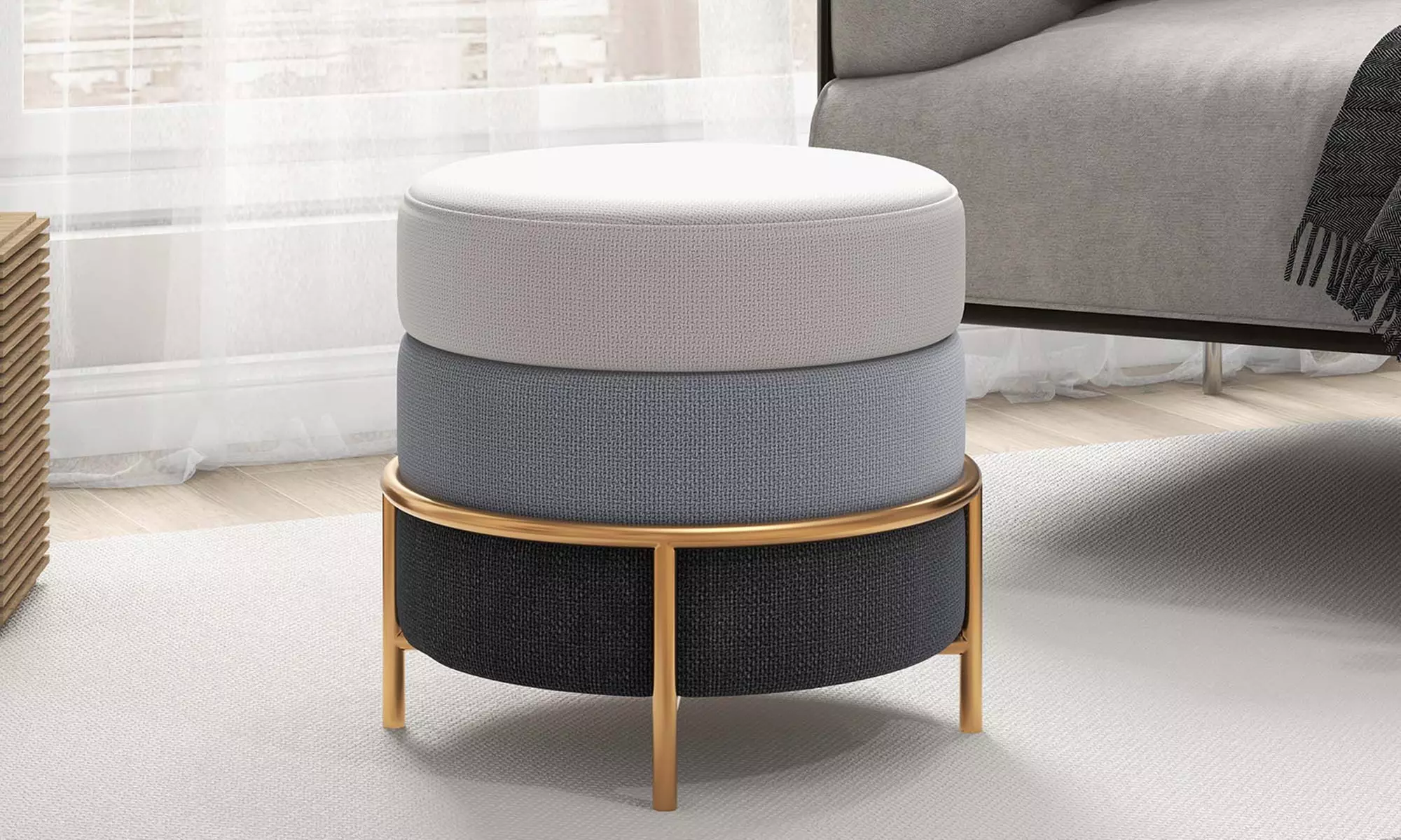 Costway 48" Rectangular Fabric Ottoman Bench Button Tufted Foot Rest Stool Beige - Primary Image