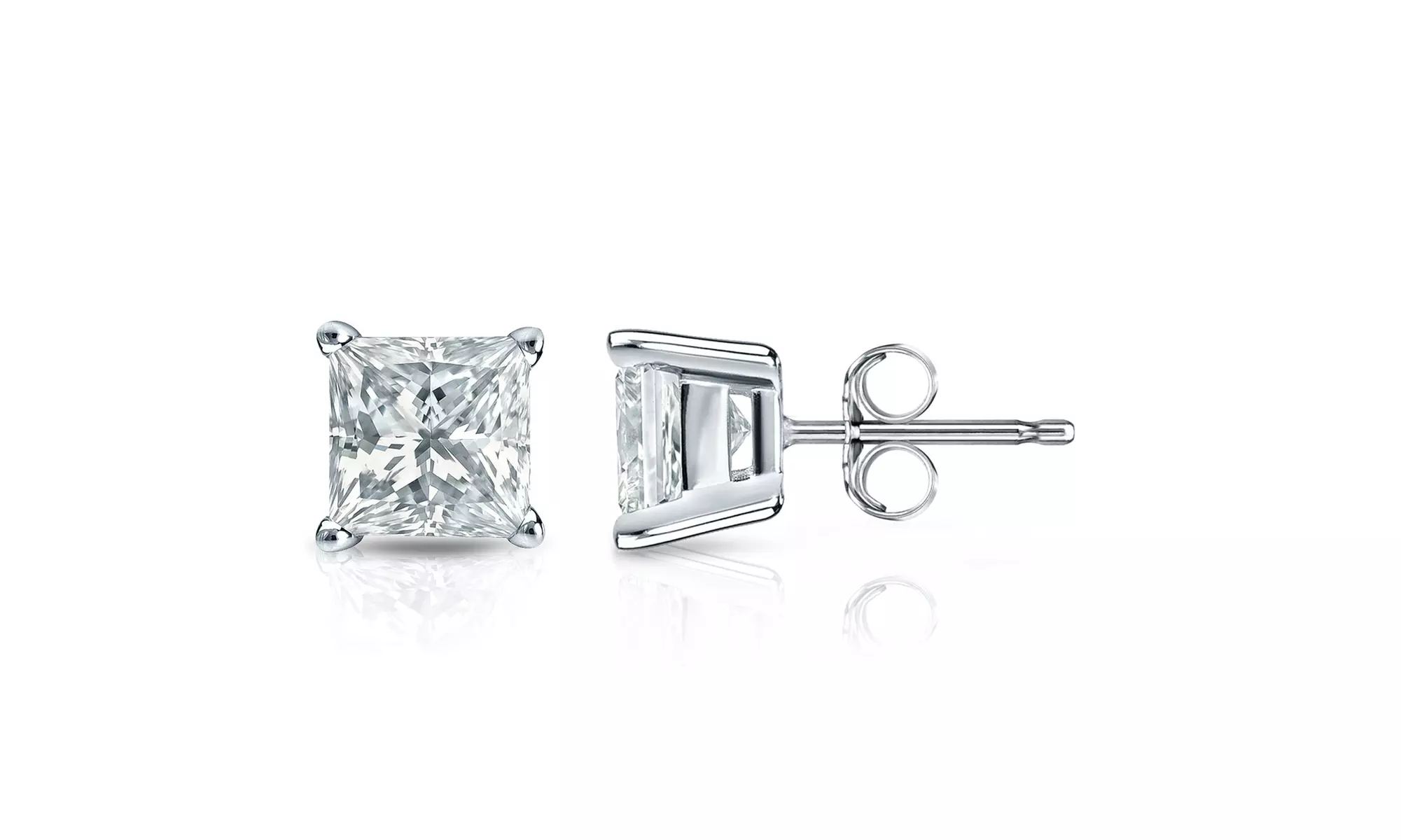White Gold Plated 3MM Princess White Cz Stud Earrings - Primary Image