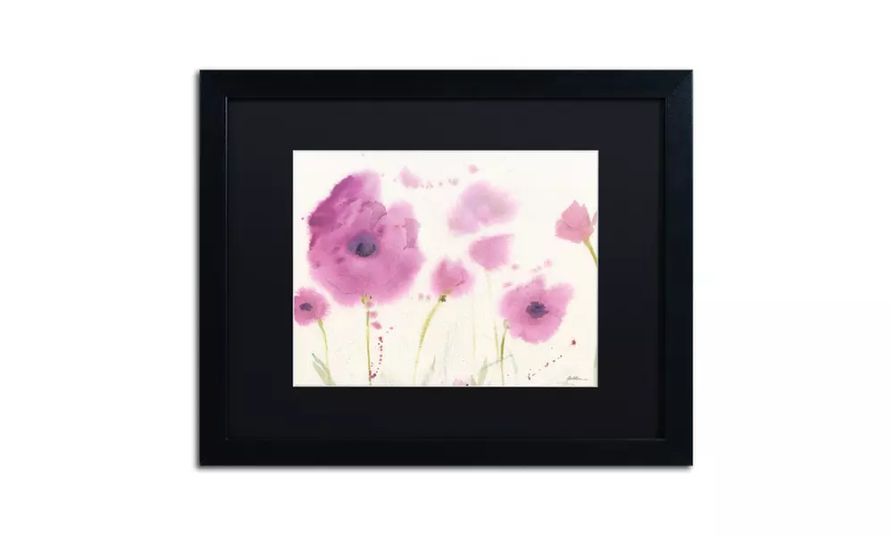 Sheila Golden 'Purple Poppies' Matted Black Framed Art - Second Medium