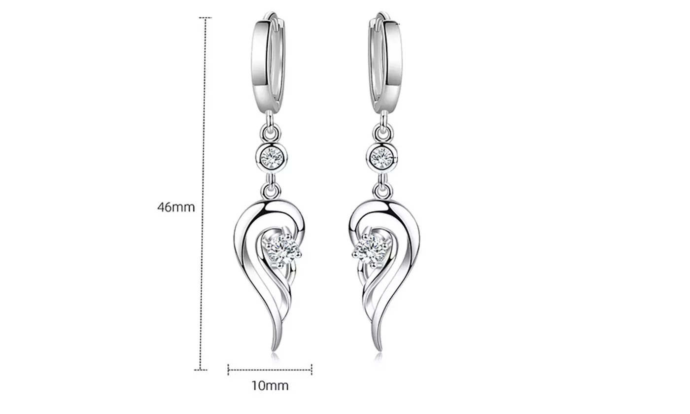 Heart Wings Cubic Zirconia Drop Dangle Earrings Jewelry - Second Medium