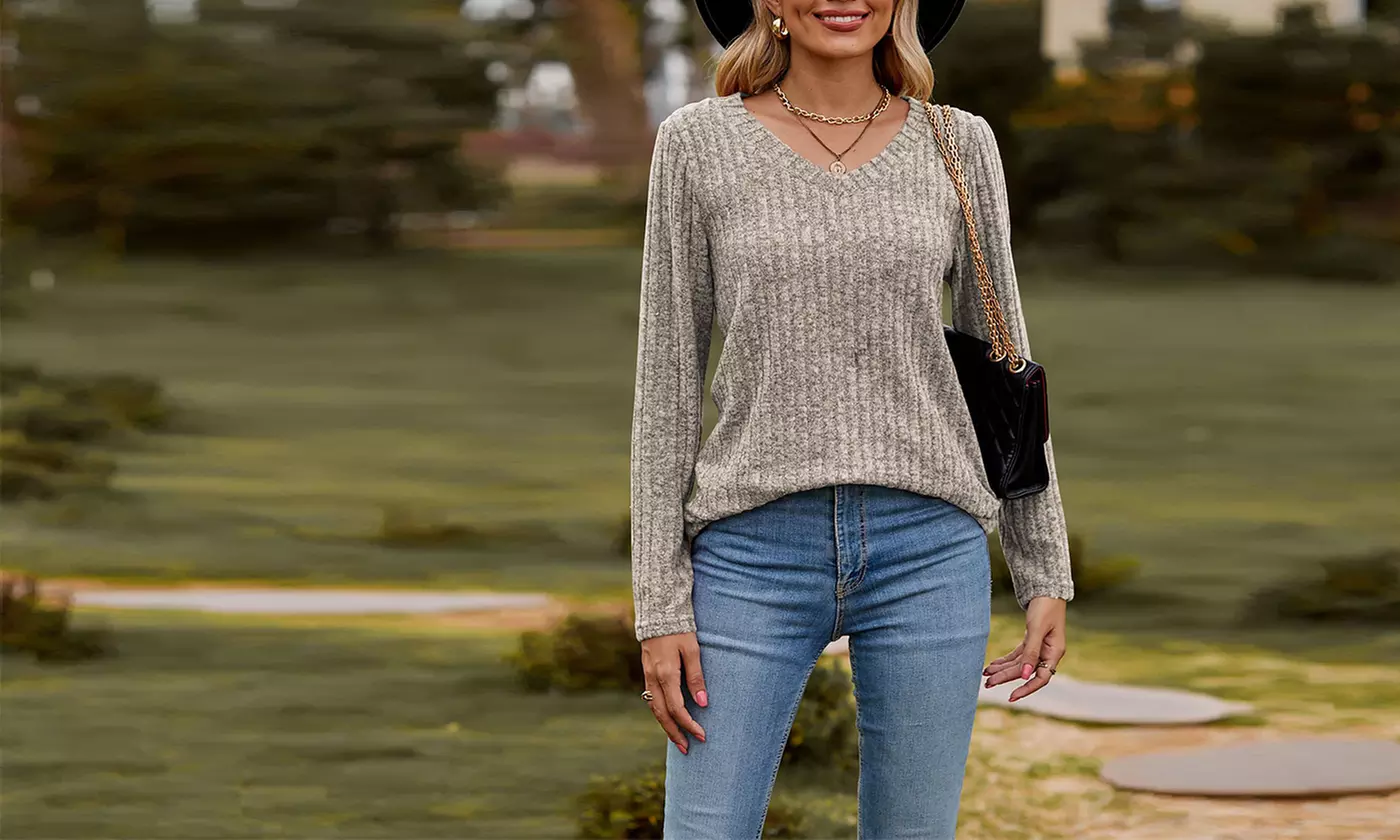 Bohuma Women's Casual Sweaters Solid Long Sleeve Sweater Crew Neck