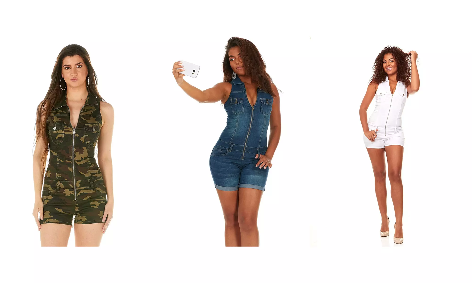 VIP Jeans Juniors plus Denim Romper Shorts Slim Fit Zip Up Bodysuit - Primary Image