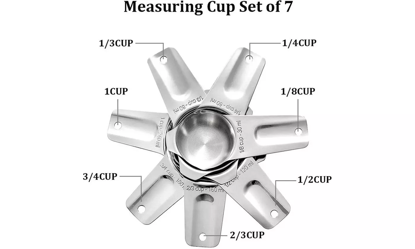 7 Piece Stainless Steel Measuring Cups Set for Dry or Liquid Ingredients