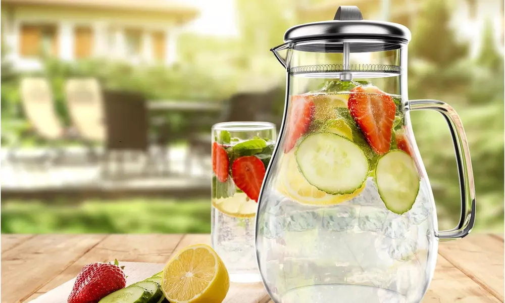 Glass Pitcher Carafe with Stainless Steel Filter Lid by Classic Cuisine