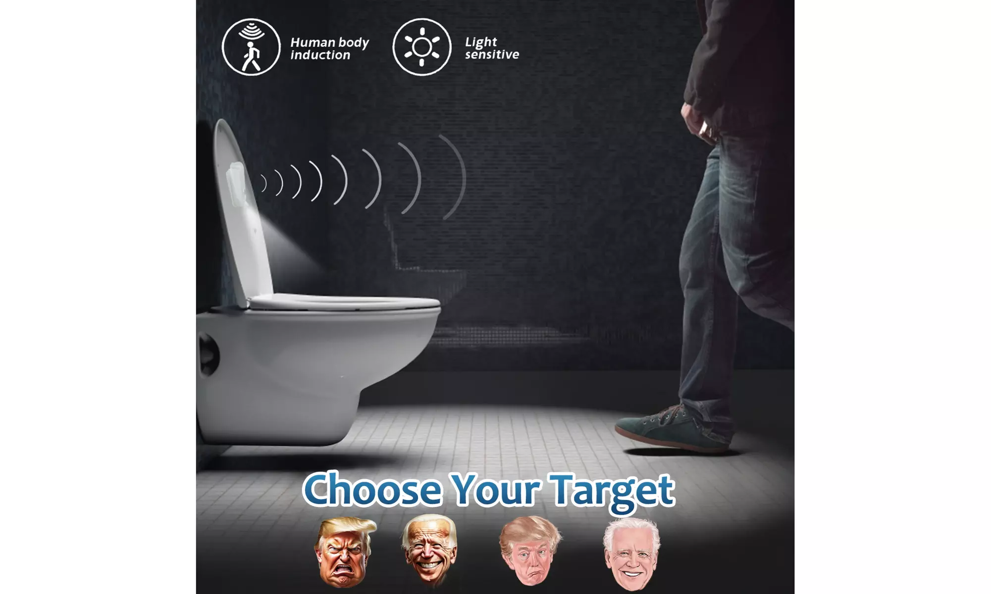 Motion Activated Toilet Target Night Light with Presidential Images Funny Gag