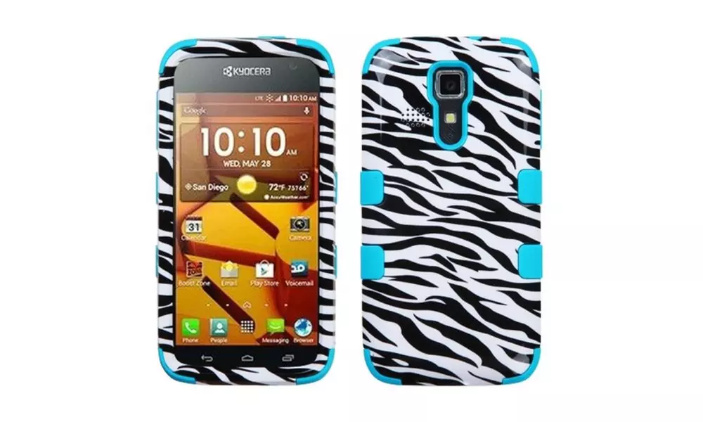 Insten Zebra Skin/Teal Hybrid Case Kyocera Hydro Life C6530 Icon 6730 - Primary Image