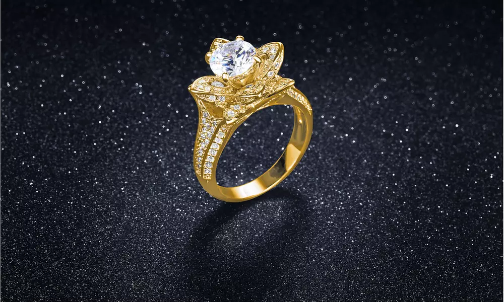 Micropave Flower Ring in 18k Yellow Gold 