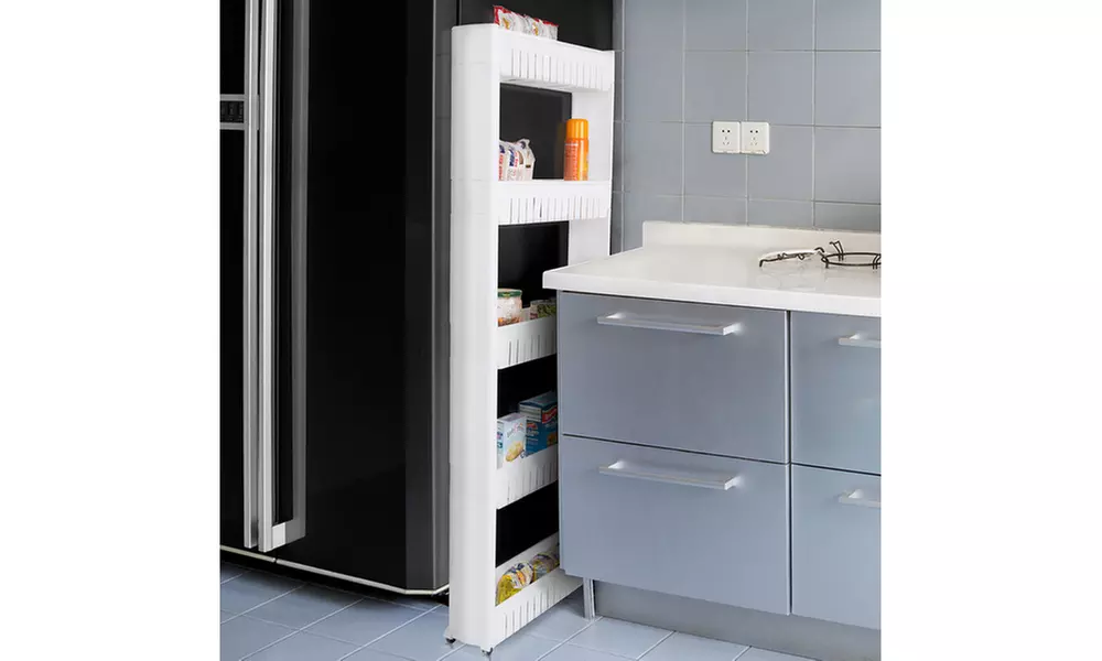 Mobile Shelving Unit Organizer, Storage Baskets, Slim Slide Out Pantry Storage - Primary Image