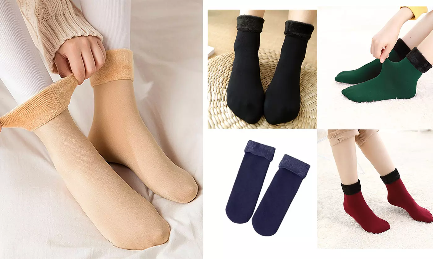 Women Solid Winter Thick Warm Fleece Lined Thermal Stretchy Socks - Primary Image