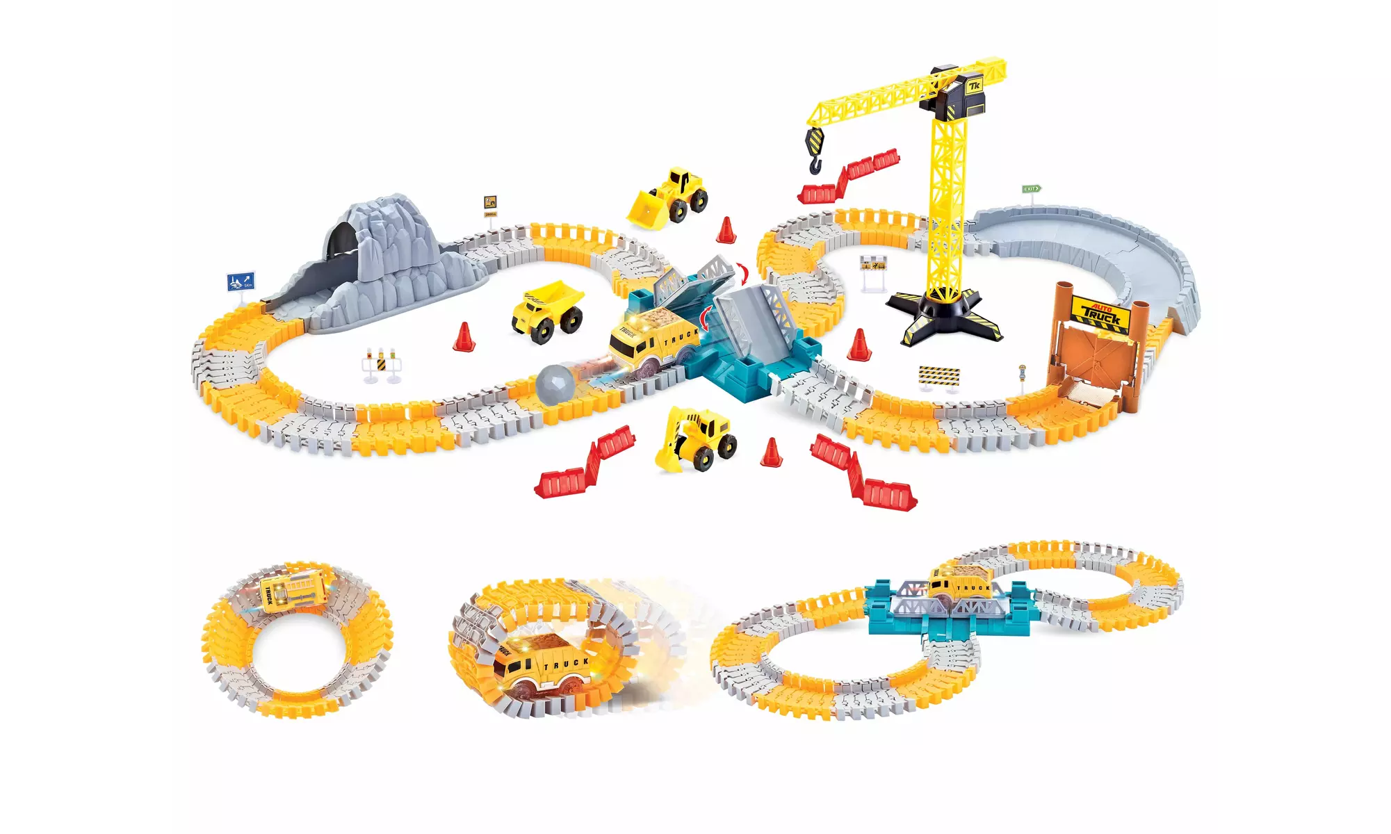 Magic Construction Twisting Race Car Track Set - Flexible Bending Tracks 168 pcs - Primary Image
