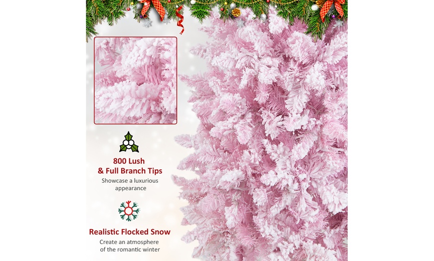 Costway 7FT Pre-Lit Snow Flocked Hinged Pencil Christmas Tree 300 ...