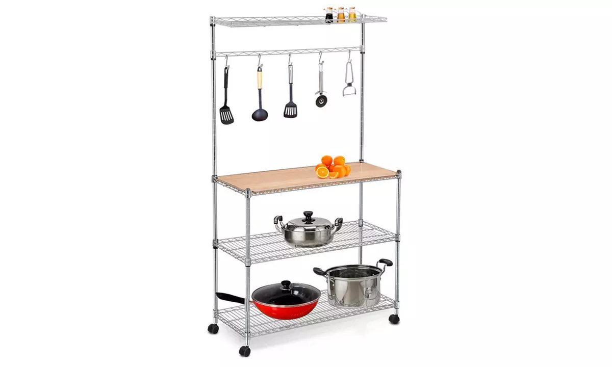 Steel Bakers Rack with Cutting Board Kitchen Work Station - Primary Image