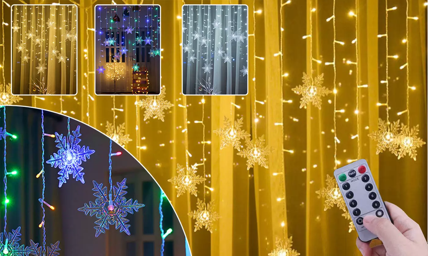 Snowflake Curtain Icicle Fairy String Lights for Christmas - Primary Image