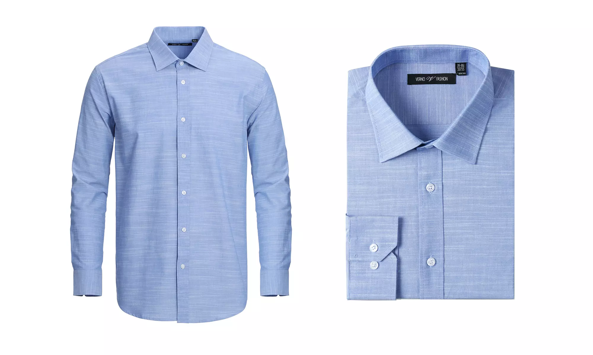 Verno Men's Classic Fit Textured Wrinkle-Free Dress Shirts, 100% Cotton - Primary Image