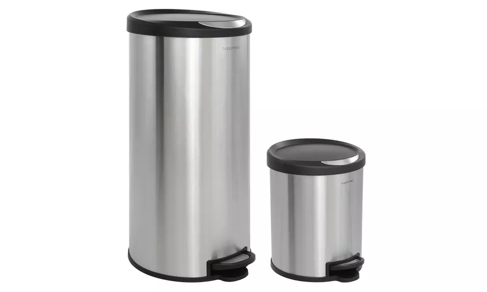 happimess Round 8-Gallon Step-Open Trash Can with FREE Mini, Stainless Steel - Primary Image