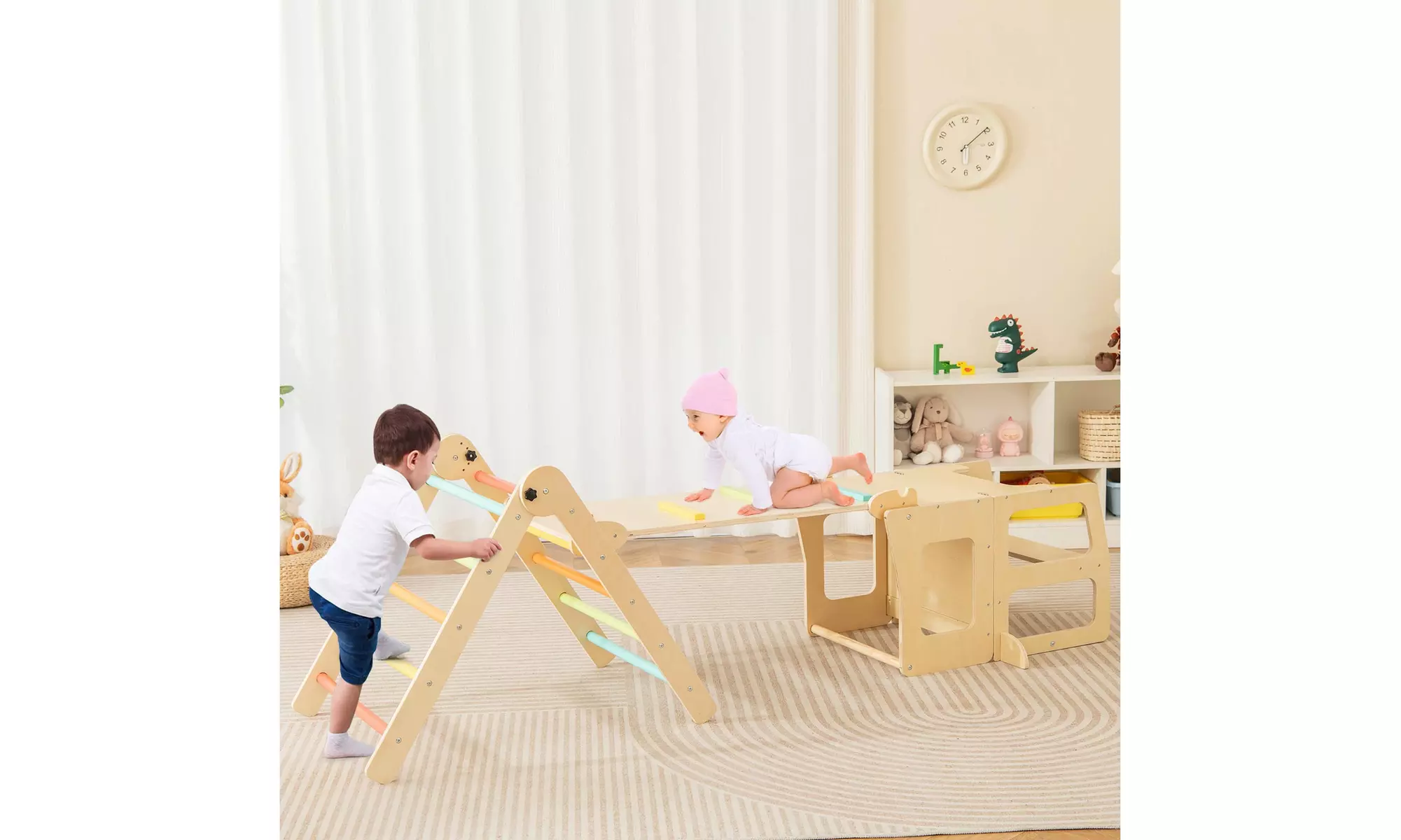 7-in-1 Toddler Climbing Toy Set w/ Reversible Ramp Convertible Step Stool