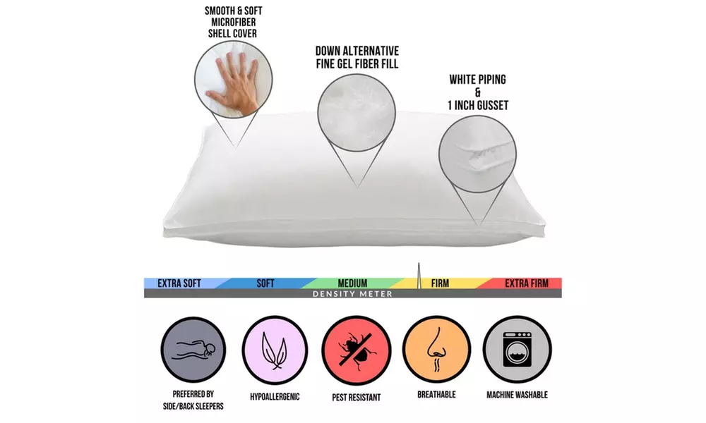 DownSupply Soft or Firm Gusseted Gel Fiber Pillows (2-Pack) - Second Medium