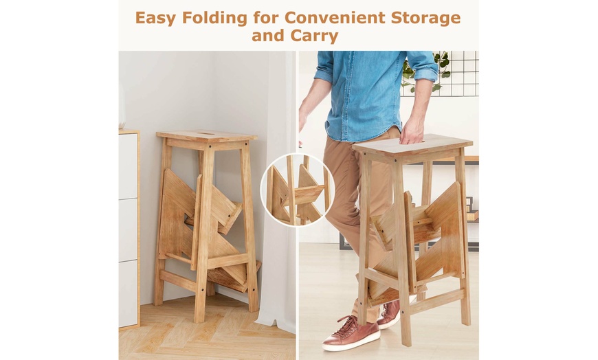 Image 37: Costway Three-Tier Multi-Functional Foldable Wooden Step Stool