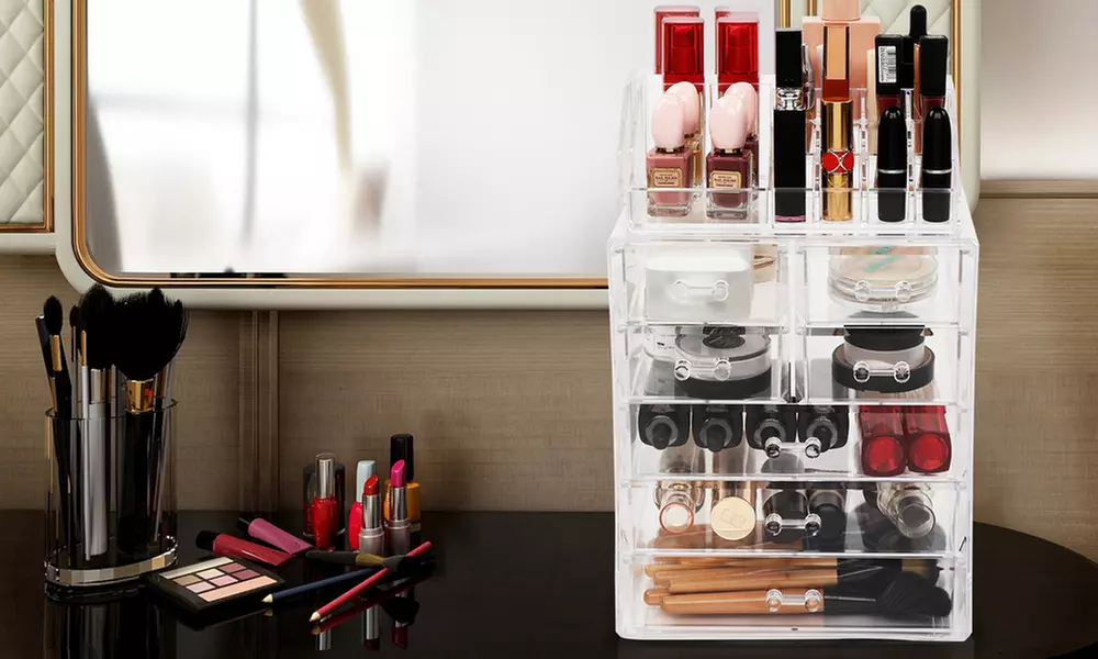 Plastic Cosmetics Makeup Storage Rack 7 Large Drawers (Set of 2)